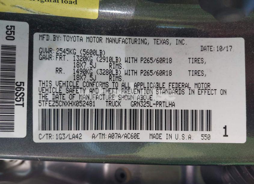 Photo 9 of 2017 Toyota Tacoma LIMITED (VIN 5TFEZ5CNXHX052481)