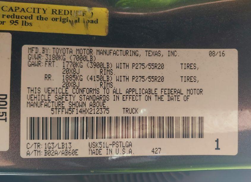 Photo 9 of 2017 Toyota Tundra LIMITED 5.7L V8 (VIN 5TFFW5F14HX212375)