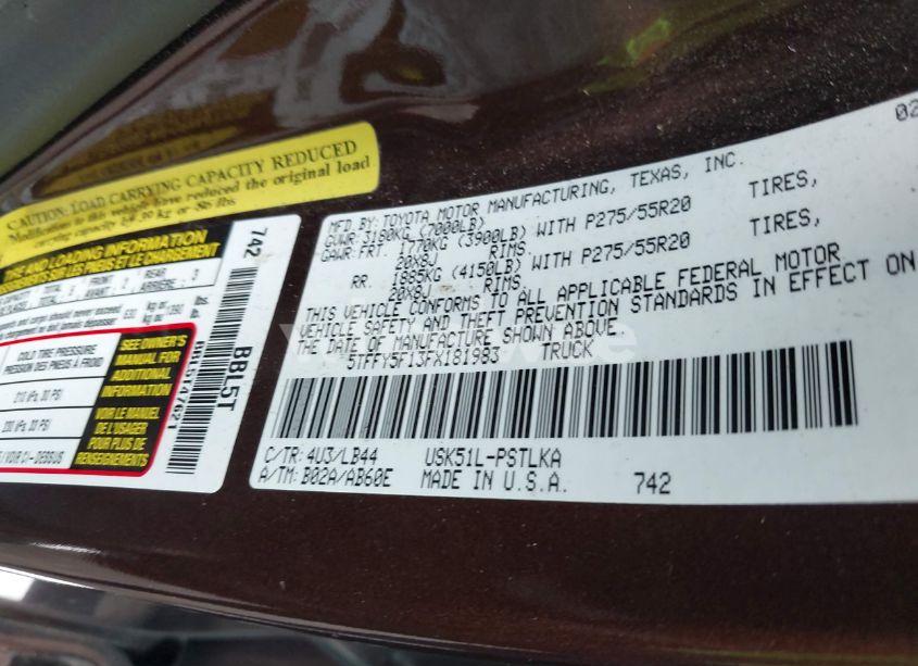 Photo 9 of 2015 Toyota Tundra LIMITED 5.7L V8 (VIN 5TFFY5F13FX181983)