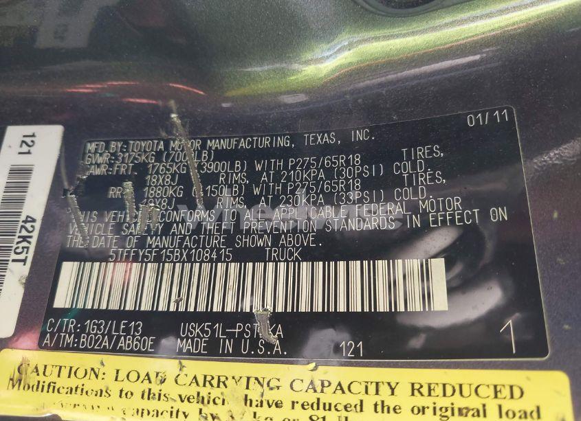 Photo 9 of 2011 Toyota Tundra LIMITED 5.7L V8 (VIN 5TFFY5F15BX108415)