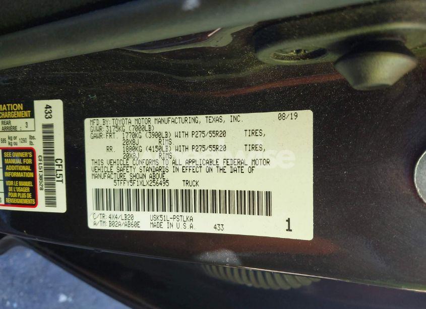 Photo 9 of 2020 Toyota Tundra LIMITED (VIN 5TFFY5F1XLX256495)