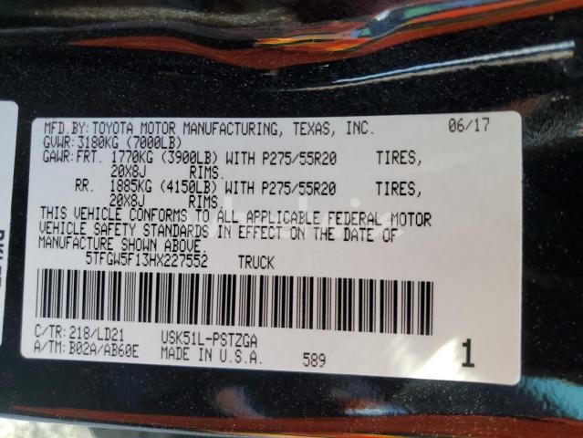 Photo 5 of 2017 TOYOTA TUNDRA CREWMAX 1794 (VIN 5TFGW5F13HX227552)