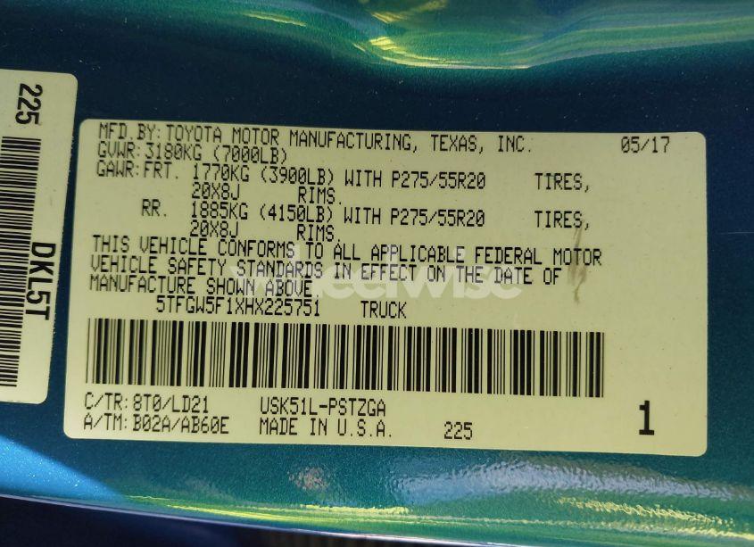 Photo 9 of 2017 Toyota Tundra 1794 5.7L V8 (VIN 5TFGW5F1XHX225751)