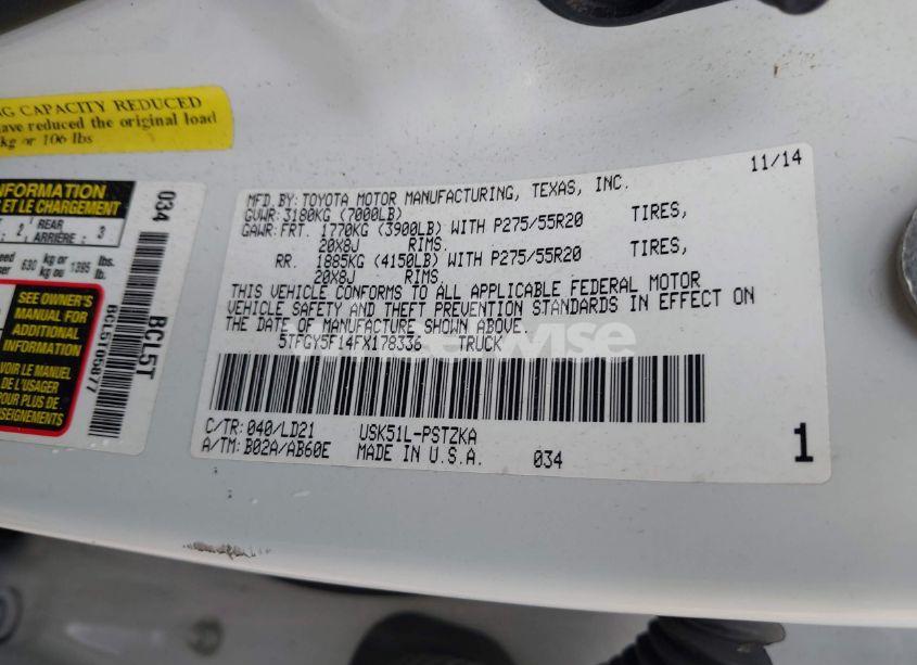 Photo 9 of 2015 Toyota Tundra 1794 5.7L V8 (VIN 5TFGY5F14FX178336)