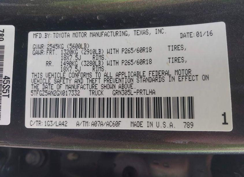Photo 9 of 2016 Toyota Tacoma LIMITED (VIN 5TFGZ5AN2GX017332)