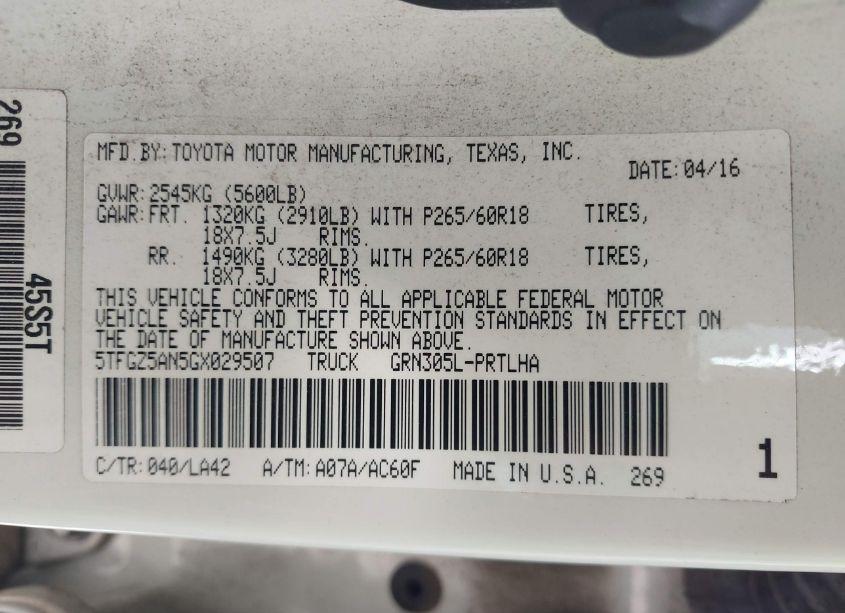 Photo 9 of 2016 Toyota Tacoma LIMITED (VIN 5TFGZ5AN5GX029507)