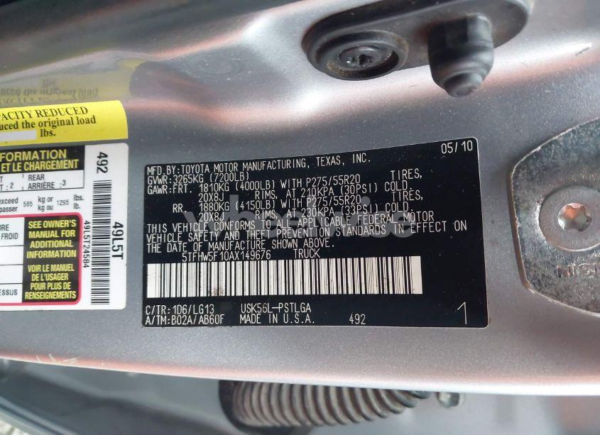 Photo 9 of 2010 Toyota Tundra LIMITED 5.7L V8 (VIN 5TFHW5F10AX149676)