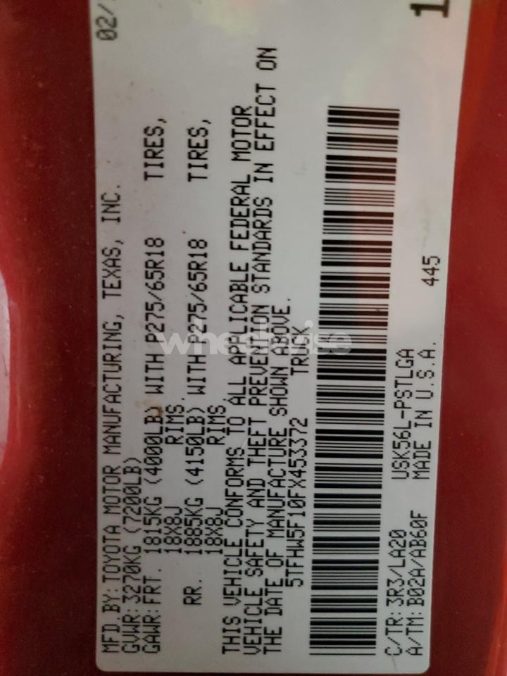 Photo 12 of 2015 TOYOTA TUNDRA CREWMAX LIMITED (VIN 5TFHW5F10FX453372)