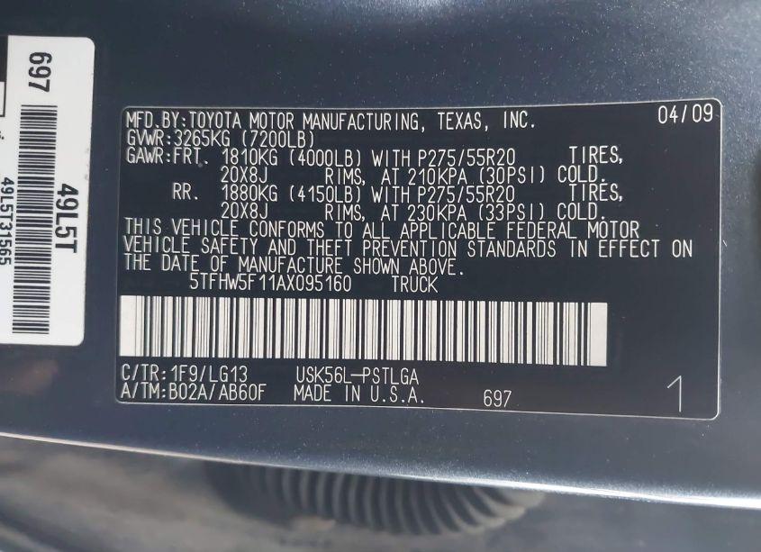 Photo 9 of 2010 Toyota Tundra CREWMAX LIMITED (VIN 5TFHW5F11AX095160)