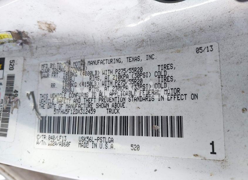 Photo 9 of 2013 Toyota Tundra LIMITED 5.7L V8 (VIN 5TFHW5F12DX312459)