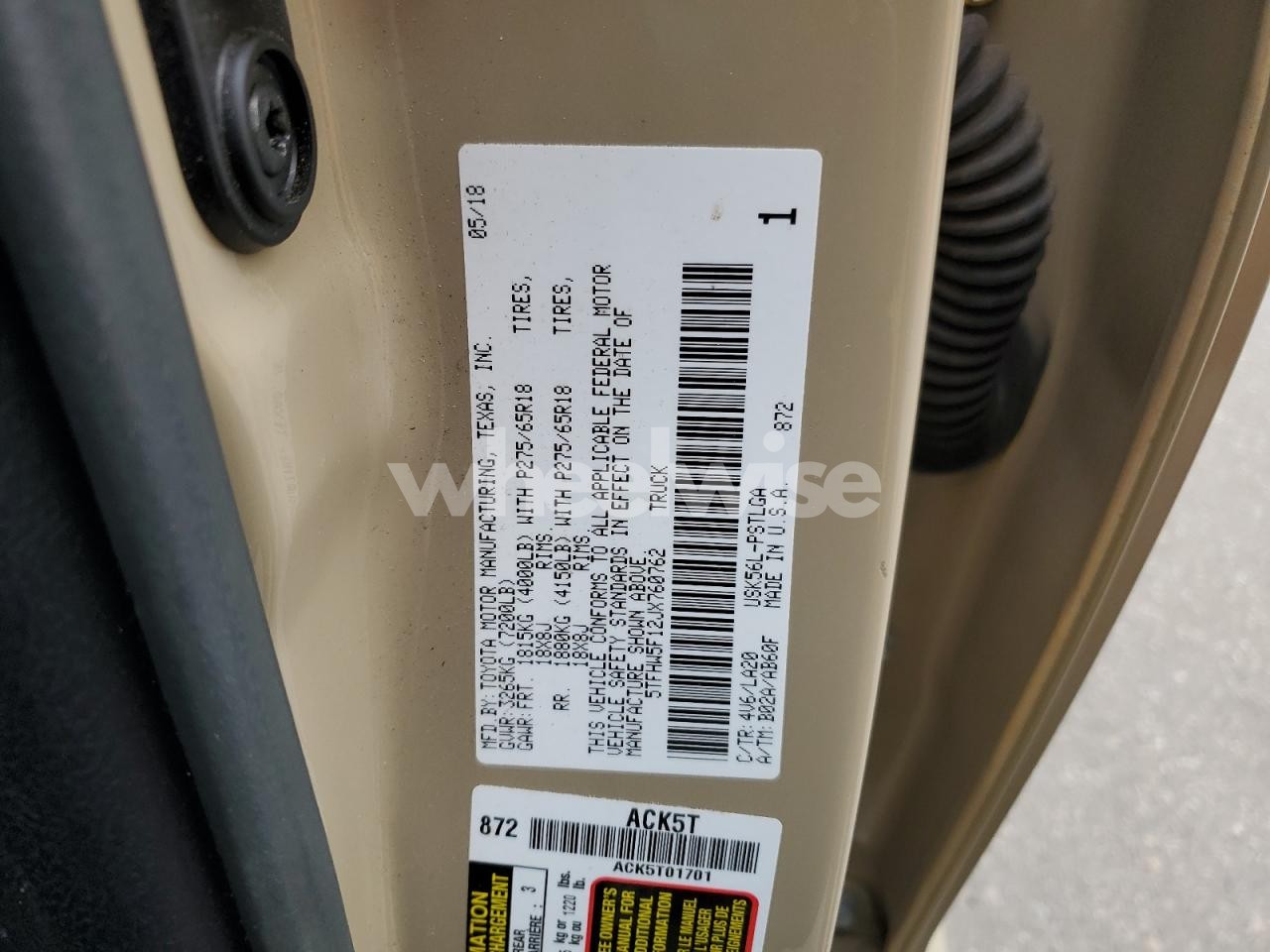 Photo 12 of 2018 TOYOTA TUNDRA CREWMAX LIMITED (VIN 5TFHW5F12JX760762)