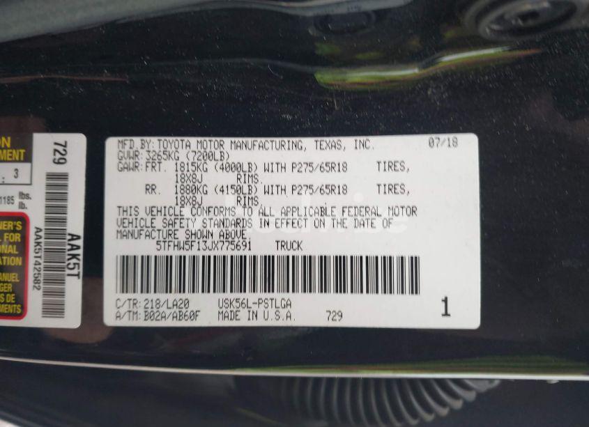 Photo 9 of 2018 Toyota Tundra LIMITED 5.7L V8 (VIN 5TFHW5F13JX775691)