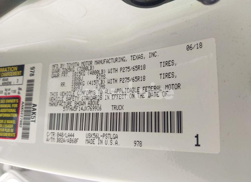 Photo 9 of 2018 Toyota Tundra LIMITED 5.7L V8 (VIN 5TFHW5F14JX769916)