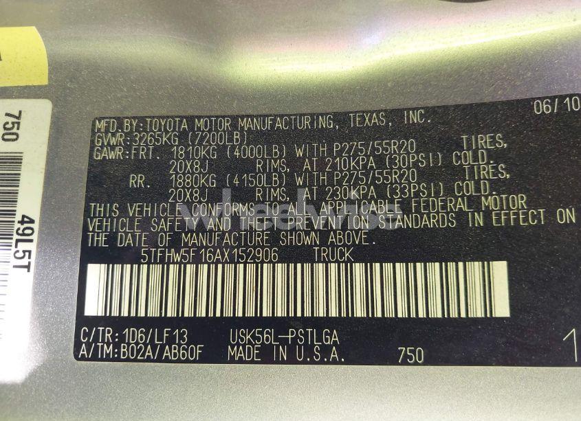 Photo 9 of 2010 Toyota Tundra LIMITED 5.7L V8 (VIN 5TFHW5F16AX152906)