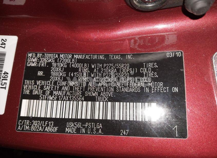 Photo 9 of 2010 Toyota Tundra LIMITED 5.7L V8 (VIN 5TFHW5F17AX135564)