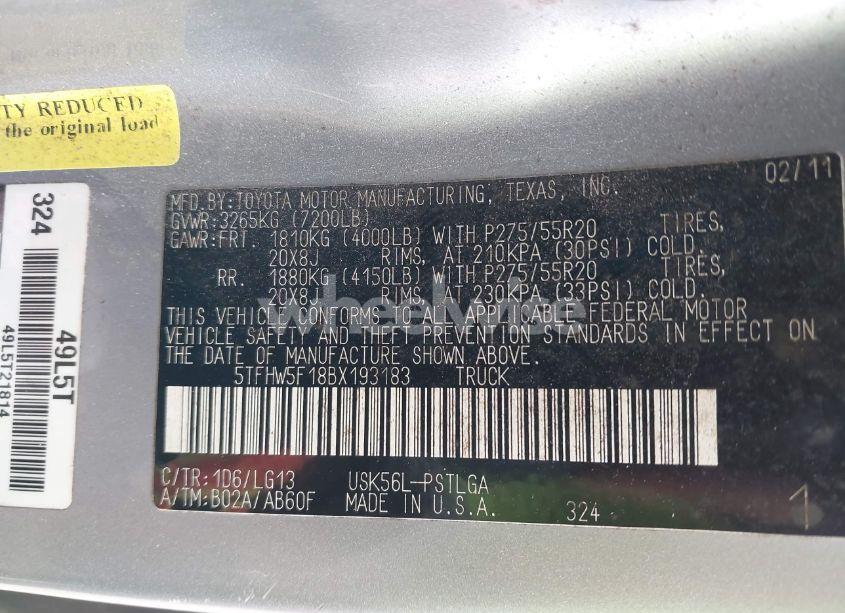 Photo 9 of 2011 Toyota Tundra CREWMAX LIMITED (VIN 5TFHW5F18BX193183)