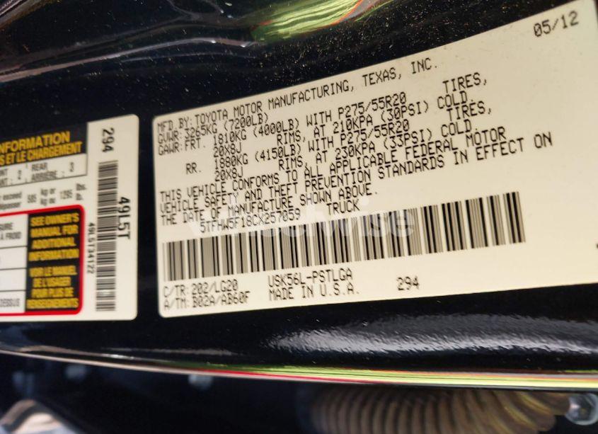 Photo 8 of 2012 Toyota Tundra LIMITED 5.7L V8 (VIN 5TFHW5F18CX257059)