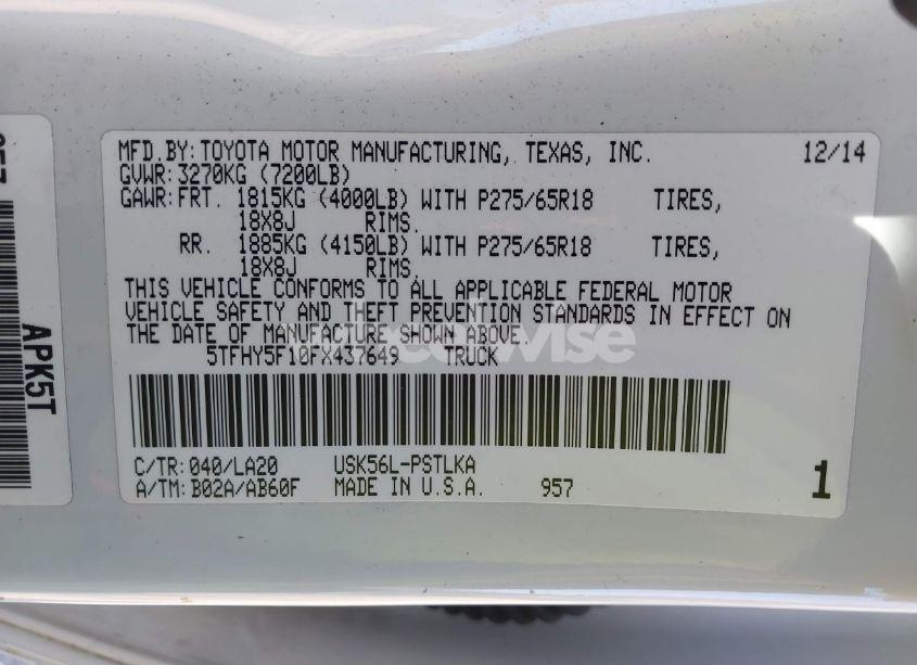 Photo 9 of 2015 Toyota Tundra LIMITED 5.7L V8 (VIN 5TFHY5F10FX437649)