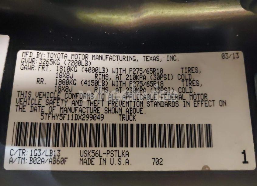 Photo 9 of 2013 Toyota Tundra LIMITED 5.7L V8 (VIN 5TFHY5F11DX299049)