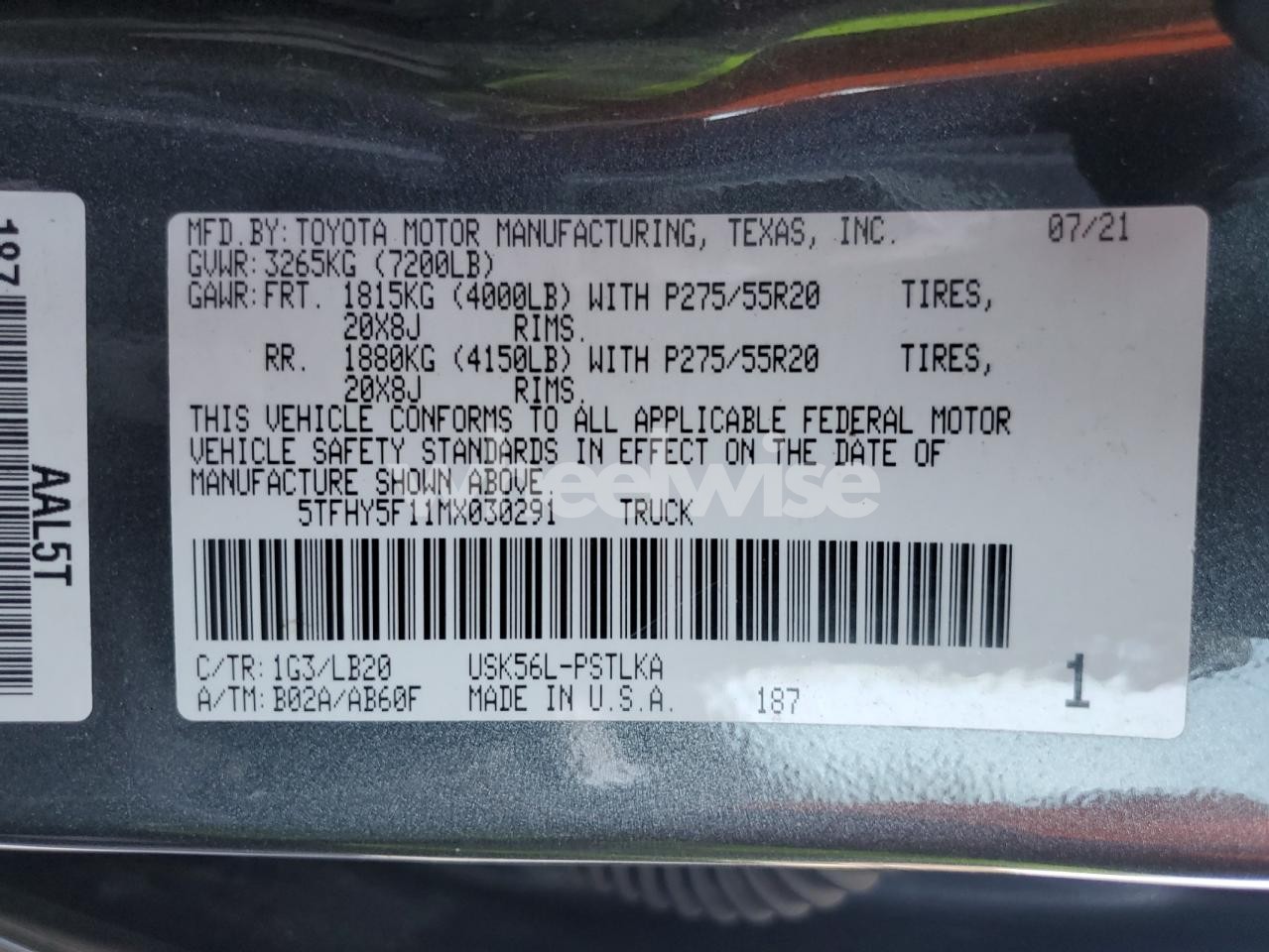 Photo 12 of 2021 TOYOTA TUNDRA CREWMAX LIMITED (VIN 5TFHY5F11MX030291)