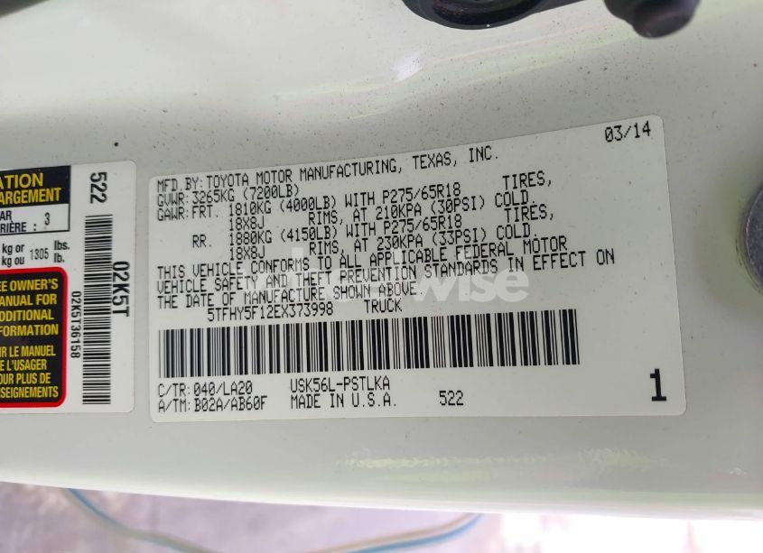 Photo 9 of 2014 Toyota Tundra LIMITED 5.7L V8 (VIN 5TFHY5F12EX373998)