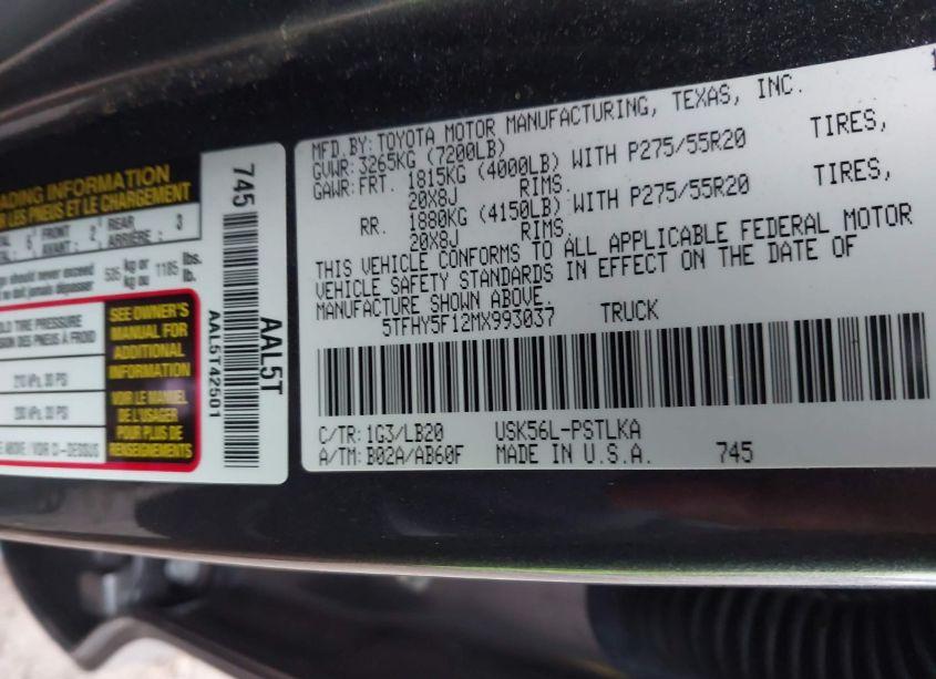 Photo 9 of 2021 Toyota Tundra LIMITED (VIN 5TFHY5F12MX993037)