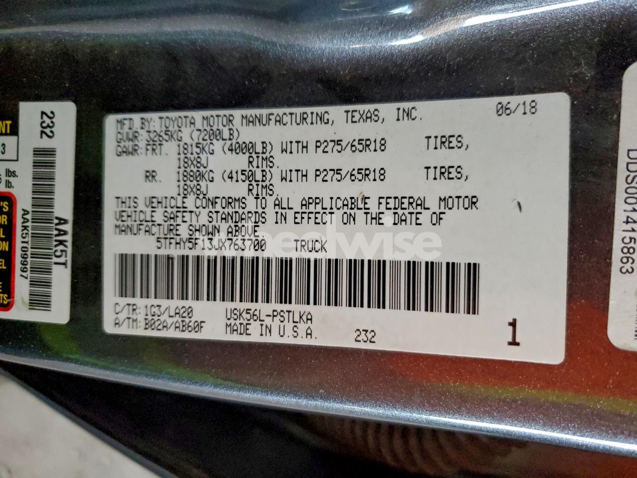 Photo 12 of 2018 TOYOTA TUNDRA CREWMAX LIMITED (VIN 5TFHY5F13JX763700)