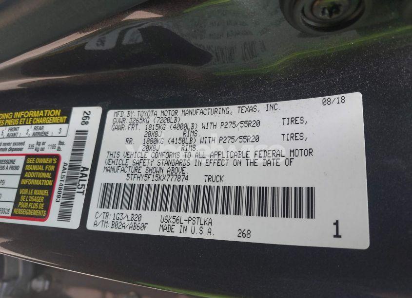 Photo 9 of 2019 Toyota Tundra LIMITED 5.7L V8 (VIN 5TFHY5F15KX777874)