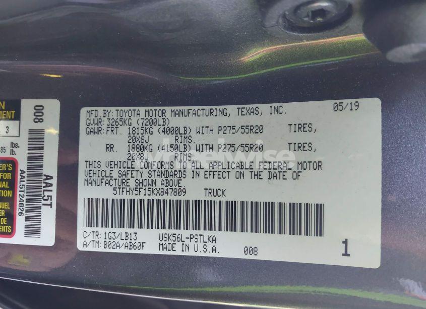 Photo 9 of 2019 Toyota Tundra LIMITED 5.7L V8 (VIN 5TFHY5F15KX847809)