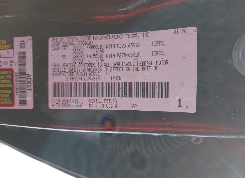 Photo 9 of 2020 Toyota Tundra LIMITED (VIN 5TFHY5F15LX912904)