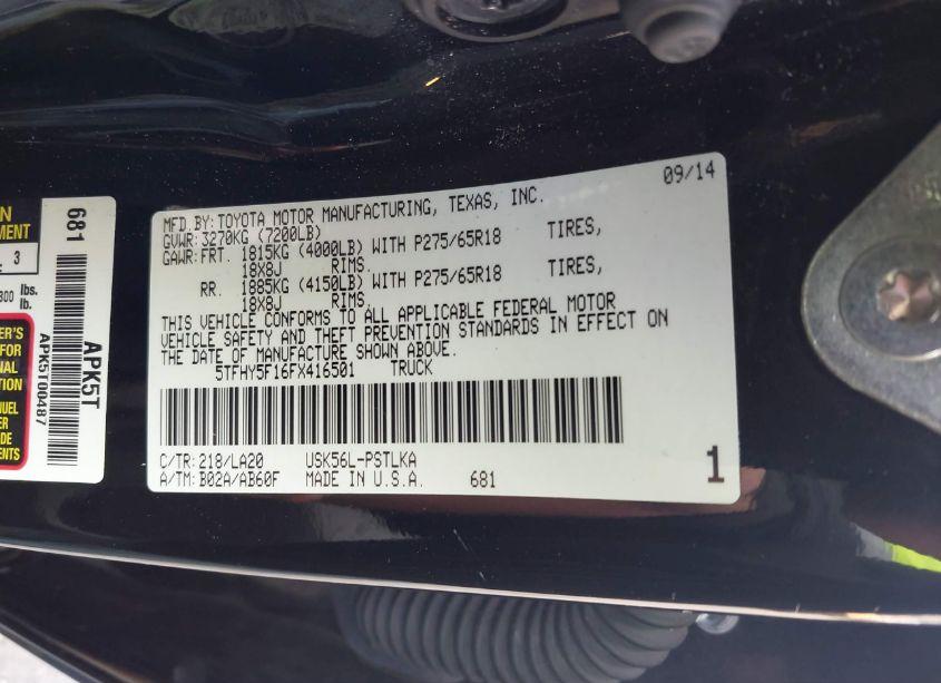 Photo 9 of 2015 Toyota Tundra LIMITED 5.7L V8 (VIN 5TFHY5F16FX416501)