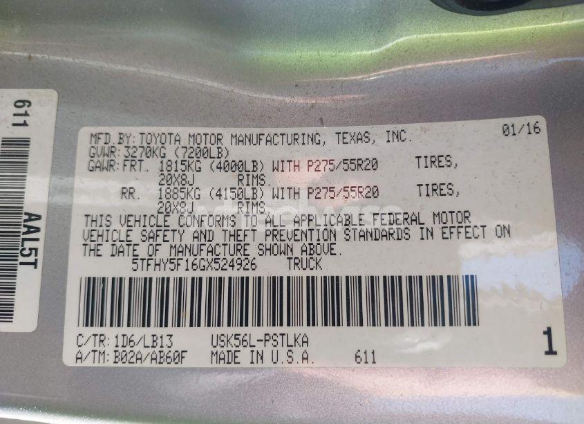 Photo 9 of 2016 Toyota Tundra LIMITED 5.7L V8 (VIN 5TFHY5F16GX524926)