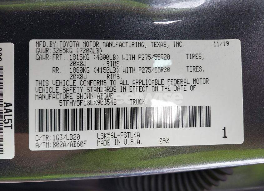 Photo 9 of 2020 Toyota Tundra LIMITED (VIN 5TFHY5F18LX903548)