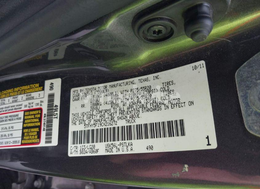 Photo 9 of 2012 Toyota Tundra LIMITED 5.7L V8 (VIN 5TFHY5F19CX216272)