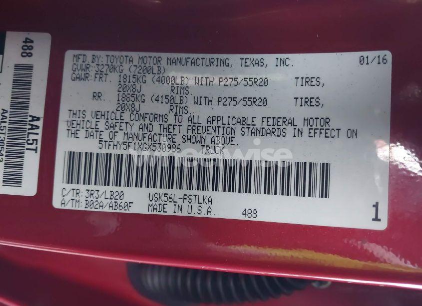 Photo 9 of 2016 Toyota Tundra LIMITED 5.7L V8 (VIN 5TFHY5F1XGX530986)