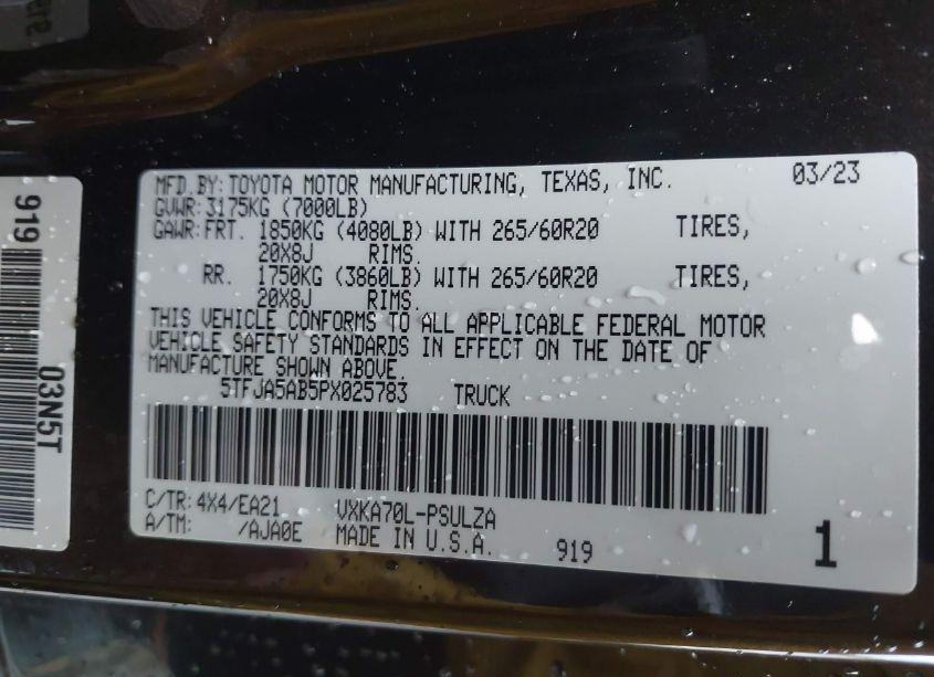 Photo 9 of 2023 Toyota Tundra LIMITED (VIN 5TFJA5AB5PX025783)