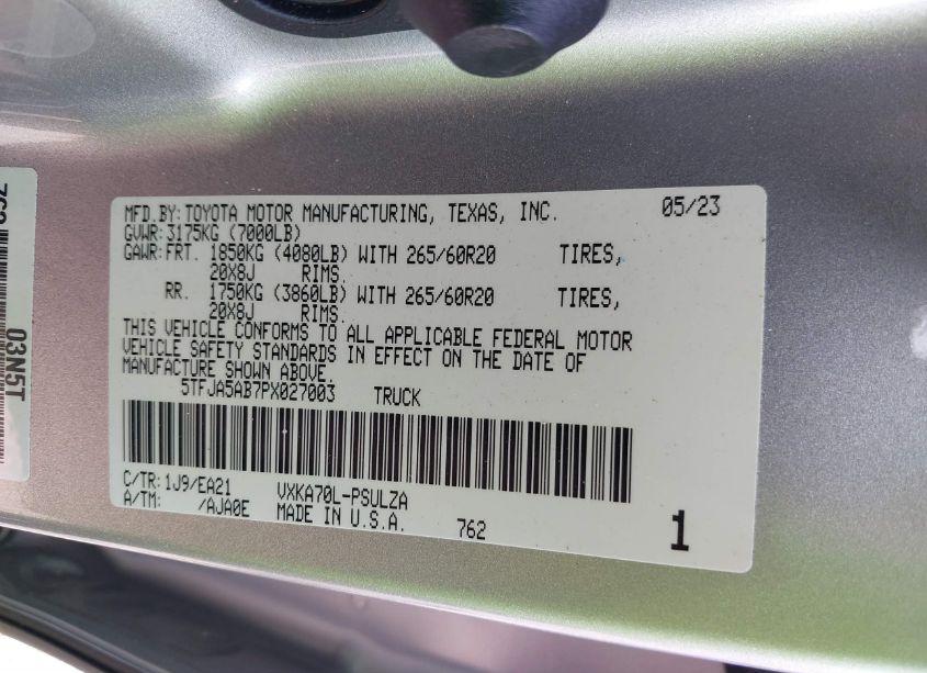 Photo 9 of 2023 Toyota Tundra LIMITED (VIN 5TFJA5AB7PX027003)