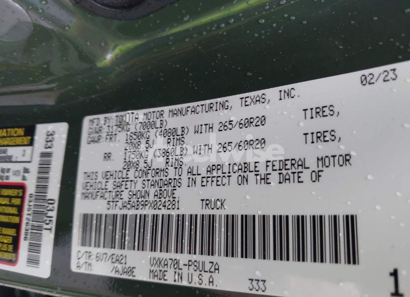 Photo 9 of 2023 Toyota Tundra LIMITED (VIN 5TFJA5AB9PX024281)