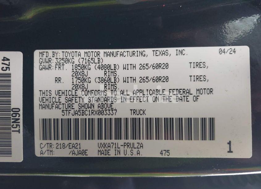 Photo 9 of 2024 Toyota Tundra LIMITED (VIN 5TFJA5BC1RX003337)