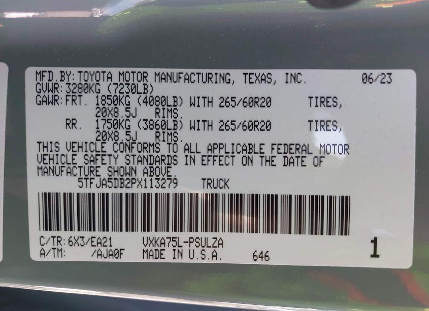 Photo 9 of 2023 Toyota Tundra LIMITED (VIN 5TFJA5DB2PX113279)