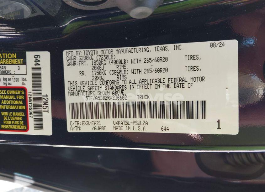 Photo 9 of 2024 Toyota Tundra LIMITED 4WD (VIN 5TFJA5DB2RX236602)