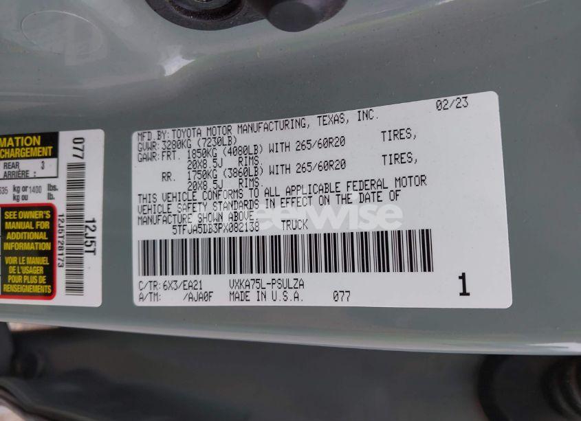 Photo 9 of 2023 Toyota Tundra LIMITED (VIN 5TFJA5DB3PX082138)