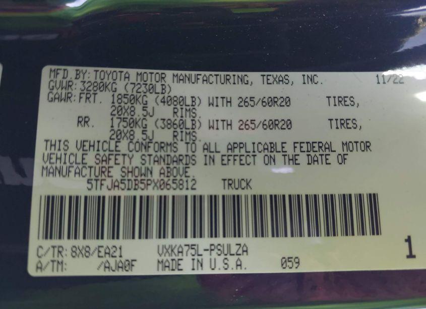 Photo 9 of 2023 Toyota Tundra LIMITED (VIN 5TFJA5DB5PX065812)