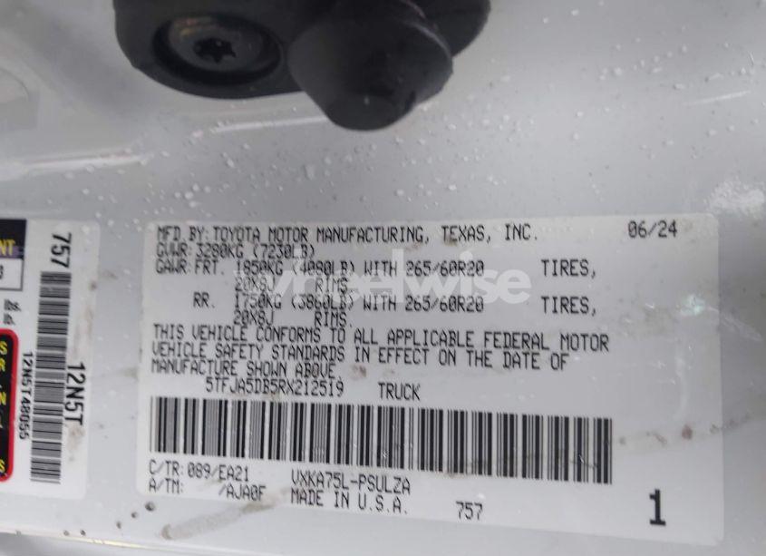 Photo 9 of 2024 Toyota Tundra LIMITED (VIN 5TFJA5DB5RX212519)