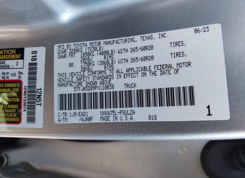 Photo 9 of 2023 Toyota Tundra LIMITED (VIN 5TFJA5DB9PX110038)