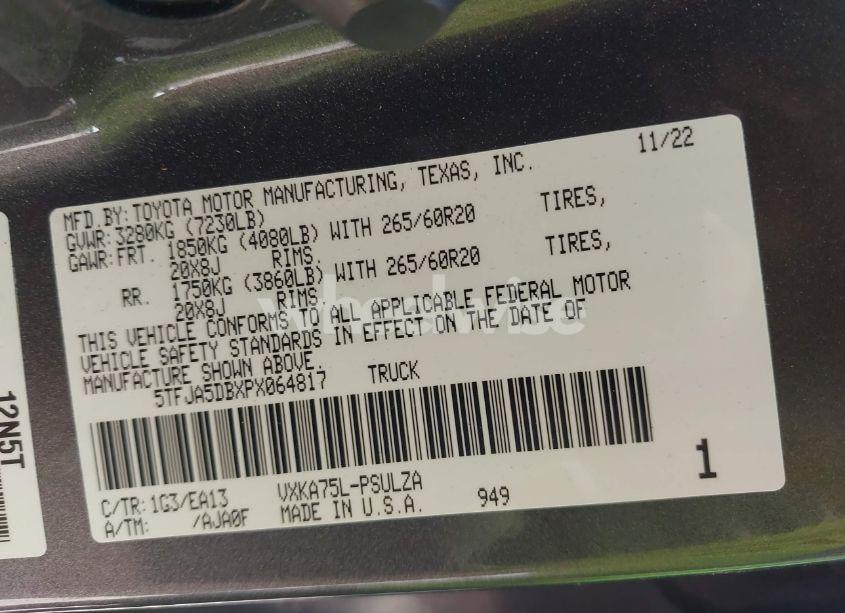 Photo 9 of 2023 Toyota Tundra LIMITED (VIN 5TFJA5DBXPX064817)