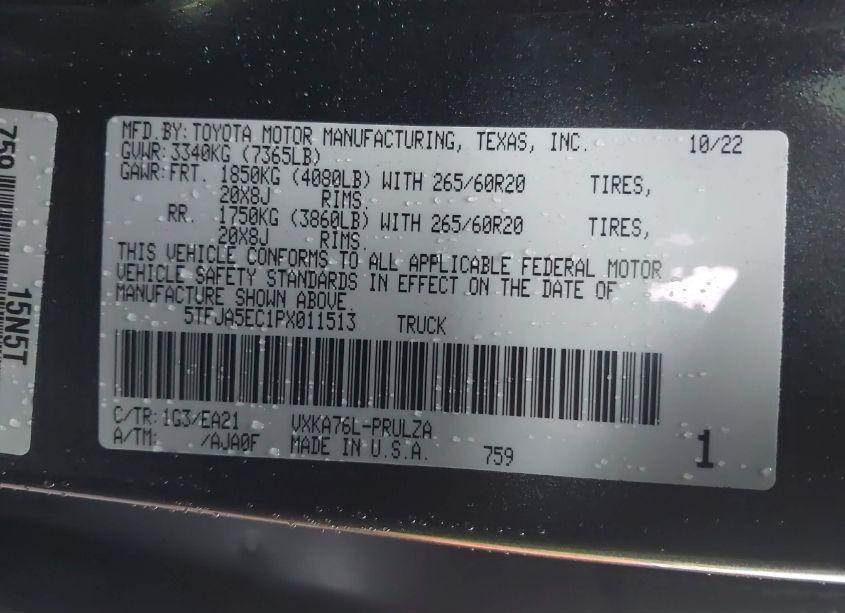 Photo 9 of 2023 Toyota Tundra LIMITED (VIN 5TFJA5EC1PX011513)