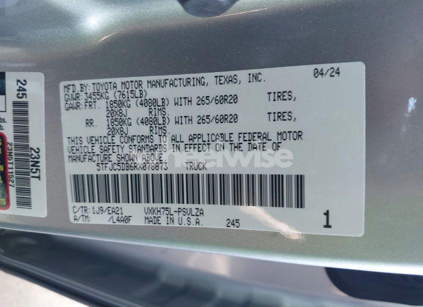 Photo 9 of 2024 Toyota Tundra HYBRID LIMITED (VIN 5TFJC5DB6RX078873)