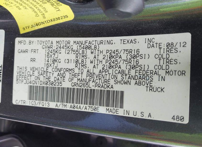 Photo 9 of 2013 Toyota Tacoma PRERUNNER V6 (VIN 5TFJU4GN1DX030235)