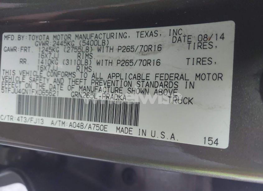Photo 9 of 2015 Toyota Tacoma PRERUNNER V6 (VIN 5TFJU4GN1FX065621)